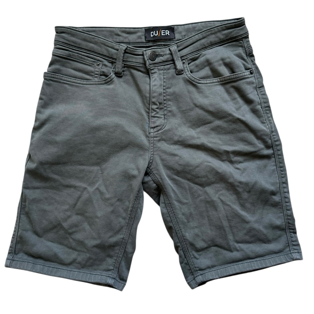 DU/ER No Sweat Performance Shorts 10” Men’s 31 Moss Green Stretch Travel Outdoor